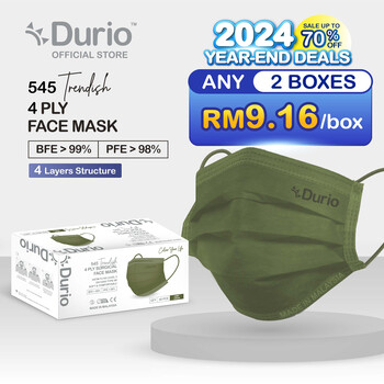 Durio 545 Trendish 4 Ply Surgical Face Mask - Army Green- (40pcs)